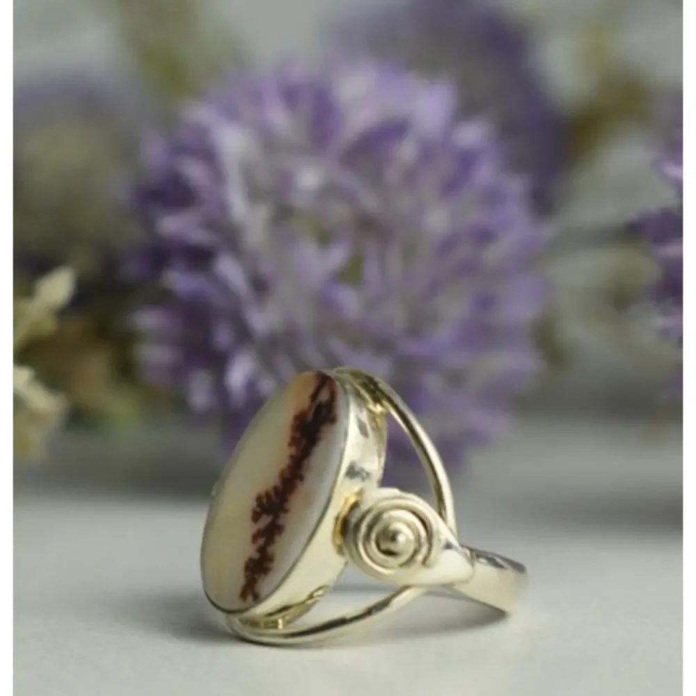 Vintage 925 Sterling Silver Moss Agate Ring Size 8